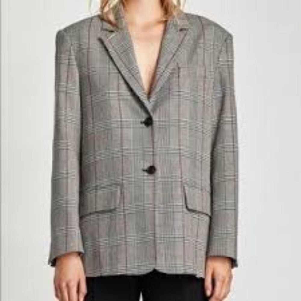 Zara BUTTONED CHECKED BLAZER